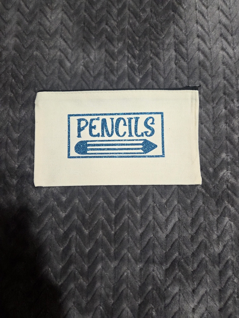 Canvas Pencil Pouch with Blue 'PENCILS' Print